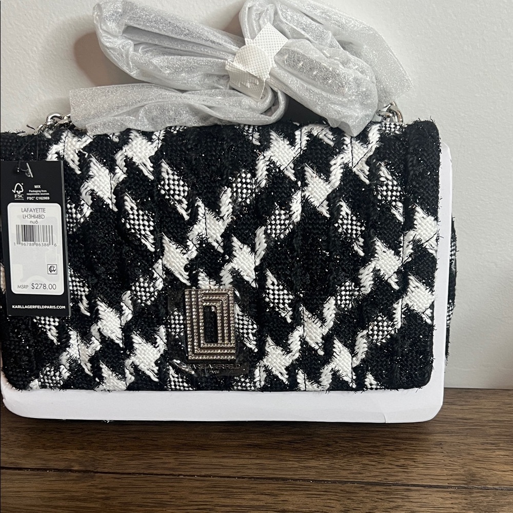 Karl Lagerfeld Black and White Houndstooth Shoulder Bag